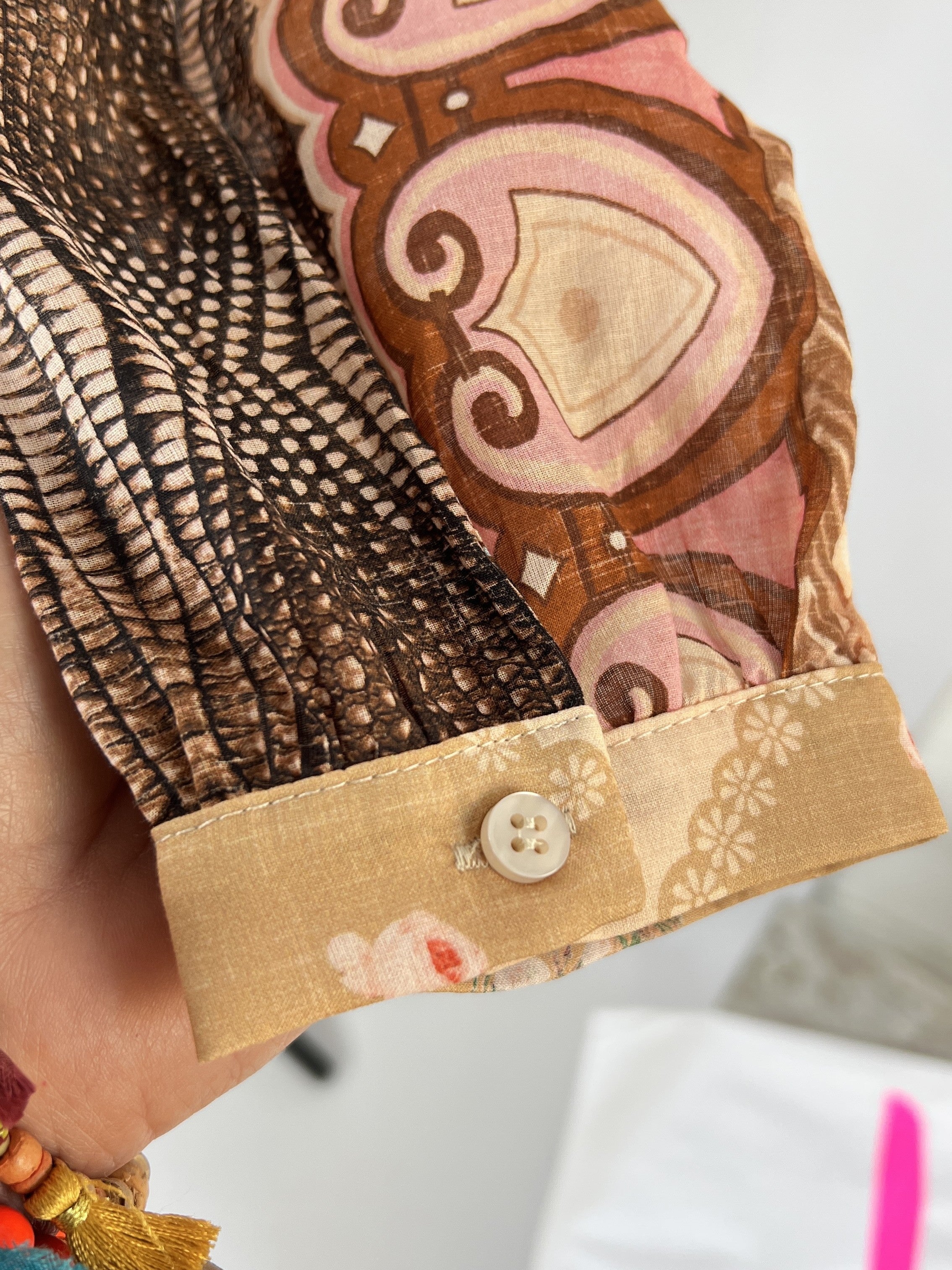 Lieblingsommerbluse Vintage | braun beige, Häkelkragen