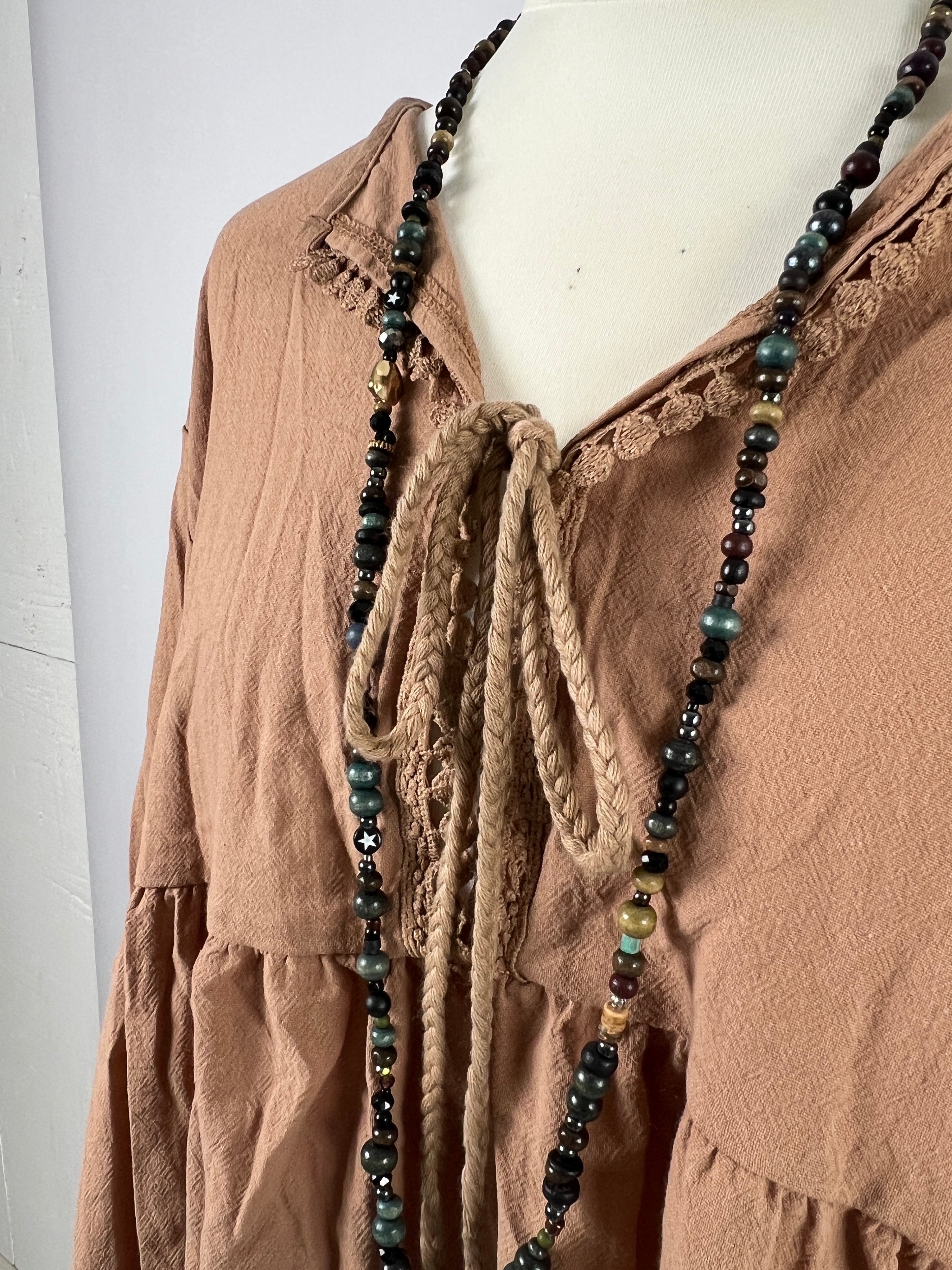 Braune Hippiebluse Quasten | 100% Baumwolle