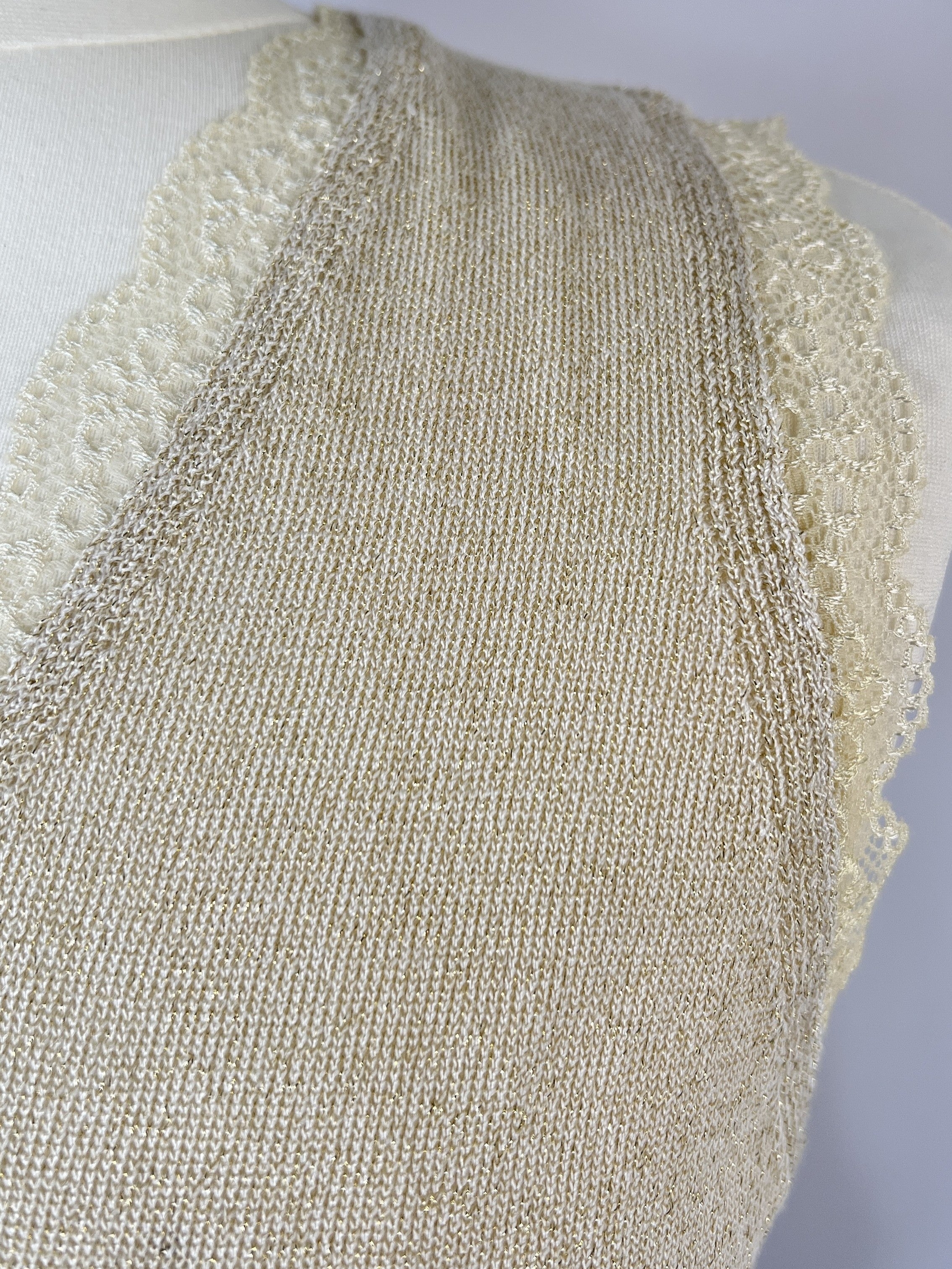 Glitzershirt mit Spitze | Lurex Faden, beige