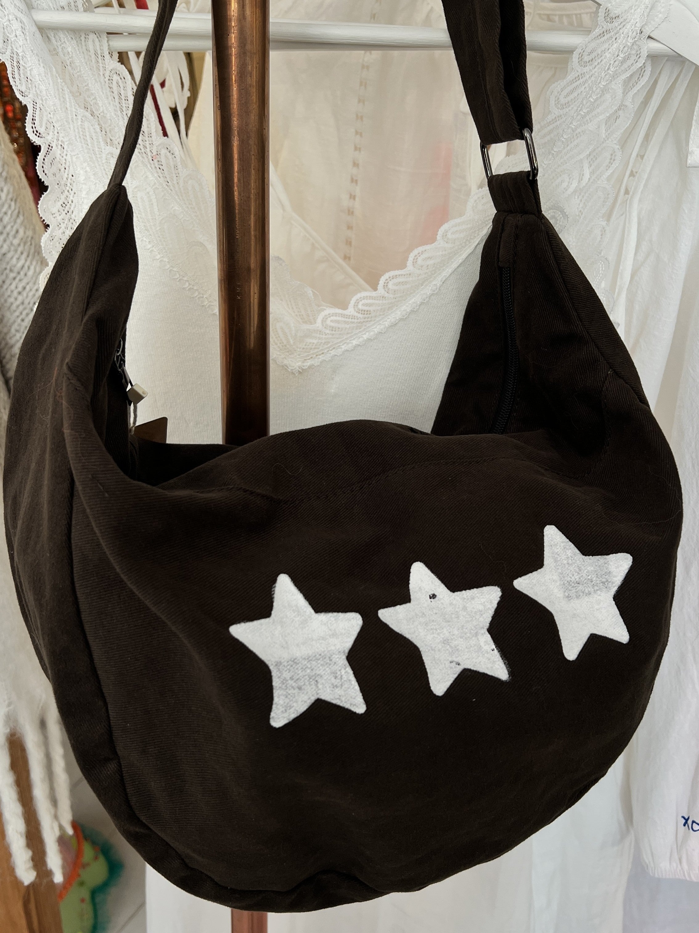 Boho Tasche Schokobraun | Stern Print, 100% Baumwolle