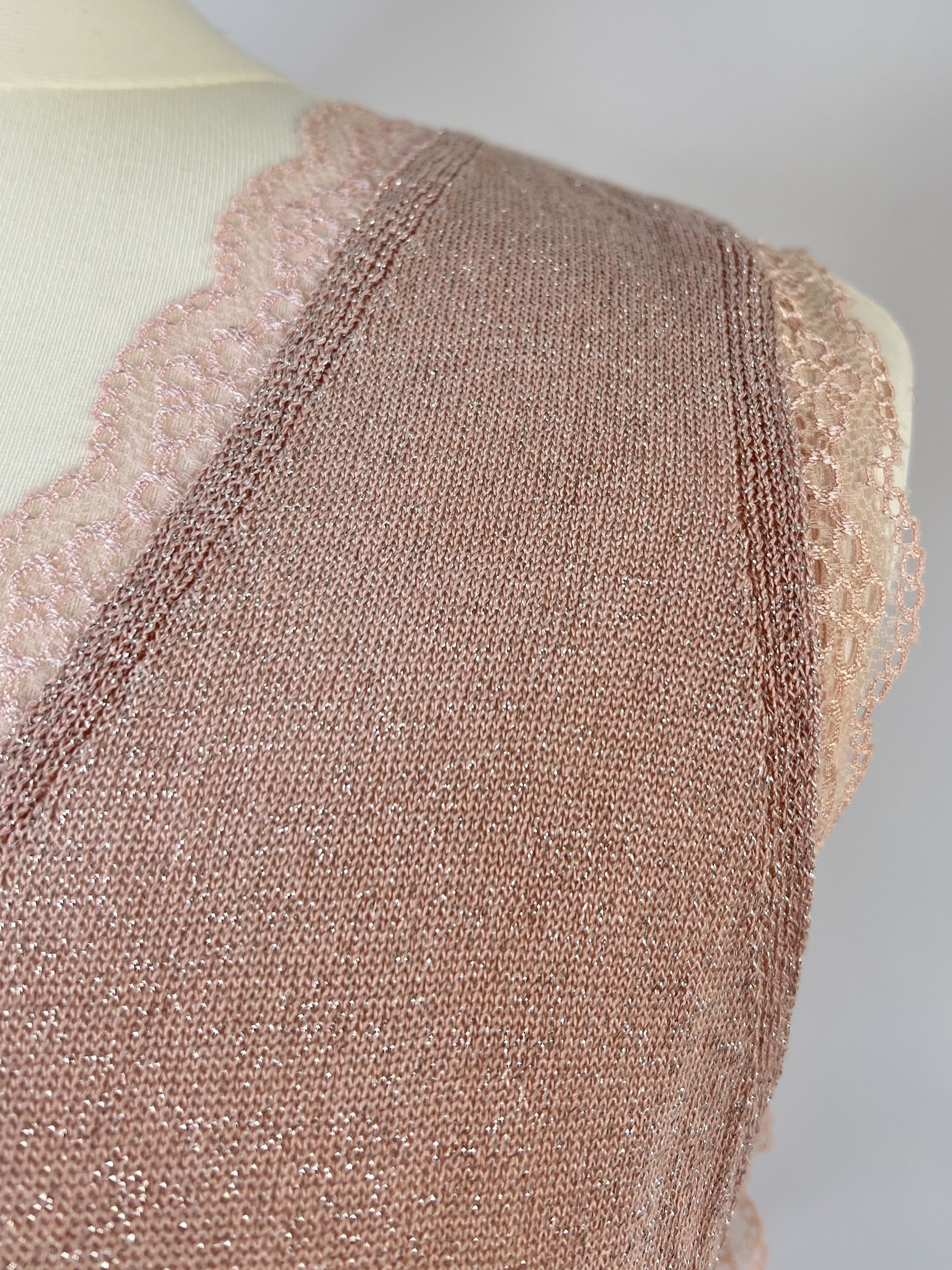 Glitzershirt mit Spitze | Lurex Faden, altrosé