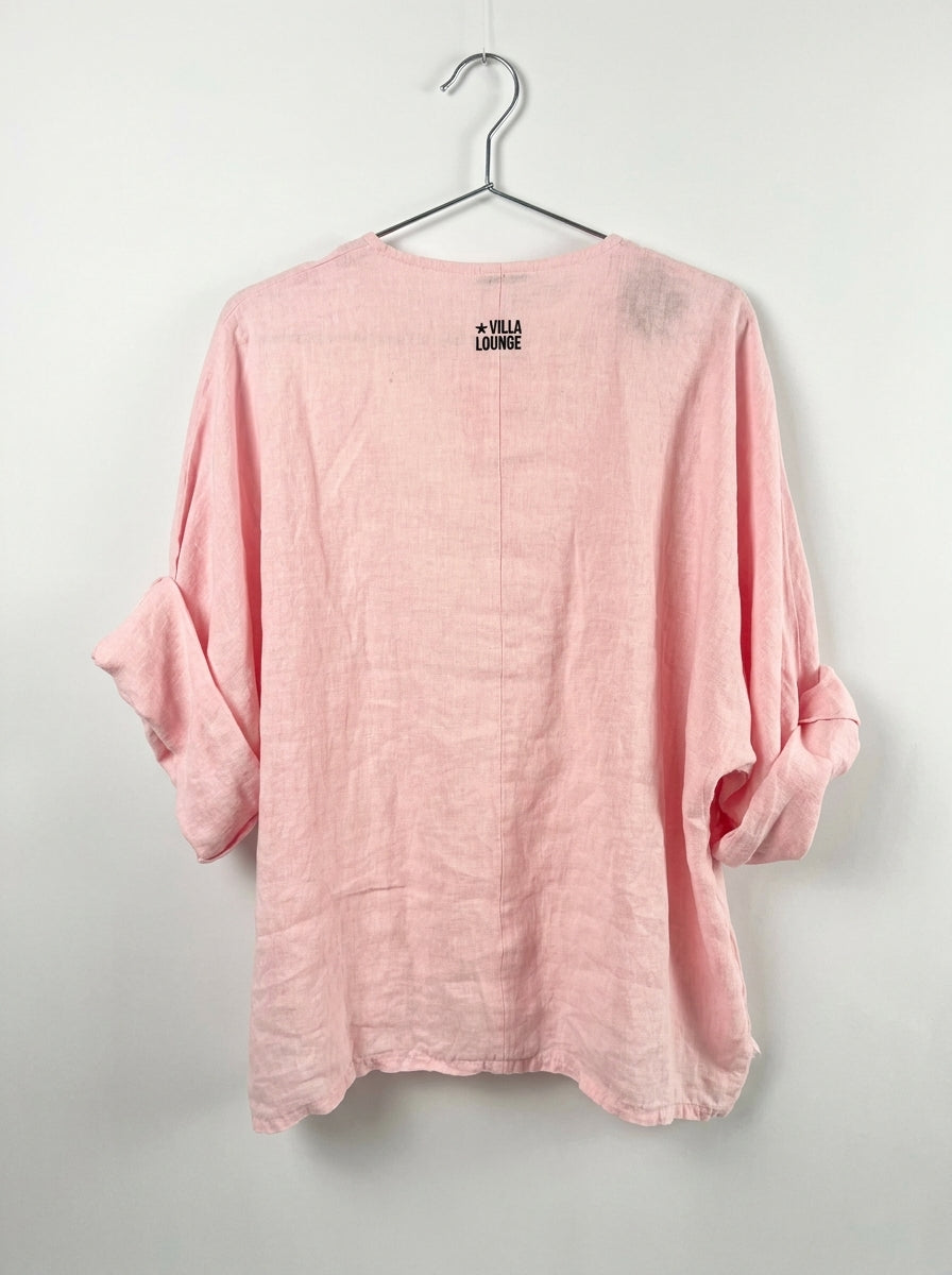 Leinenbluse mit Fransen | kurzgeschnitten, babyrosa