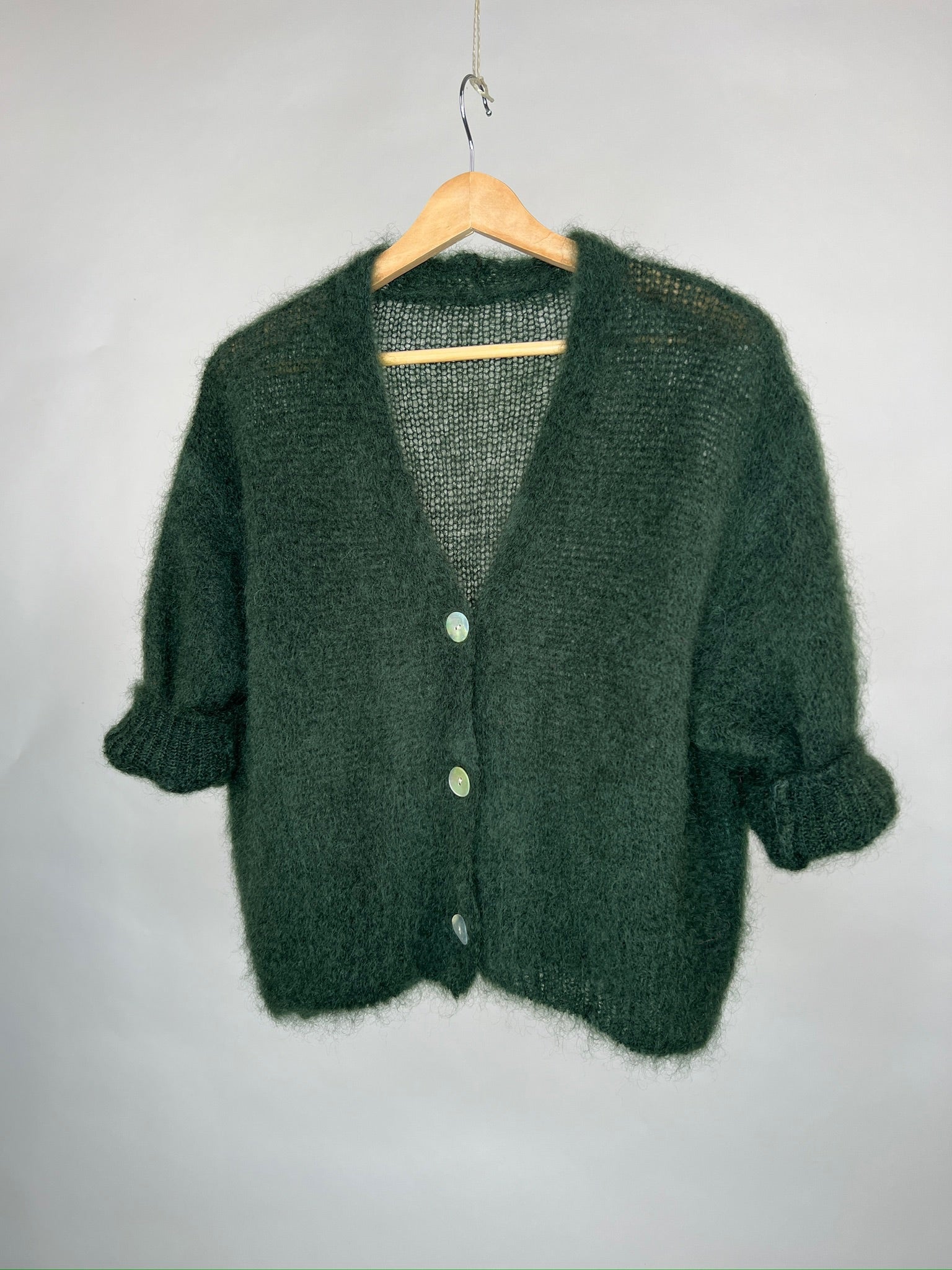 Mohair Kurzarmstrickjacke | khaki, Mohairmischung