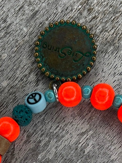 Hippiearmband Manacor | Holzperlen neonorange, aqua