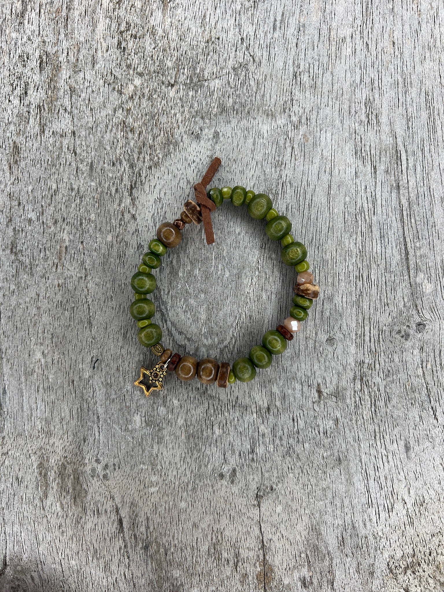 Hippiearmband Sant Josep | Holzperlen khaki, braun