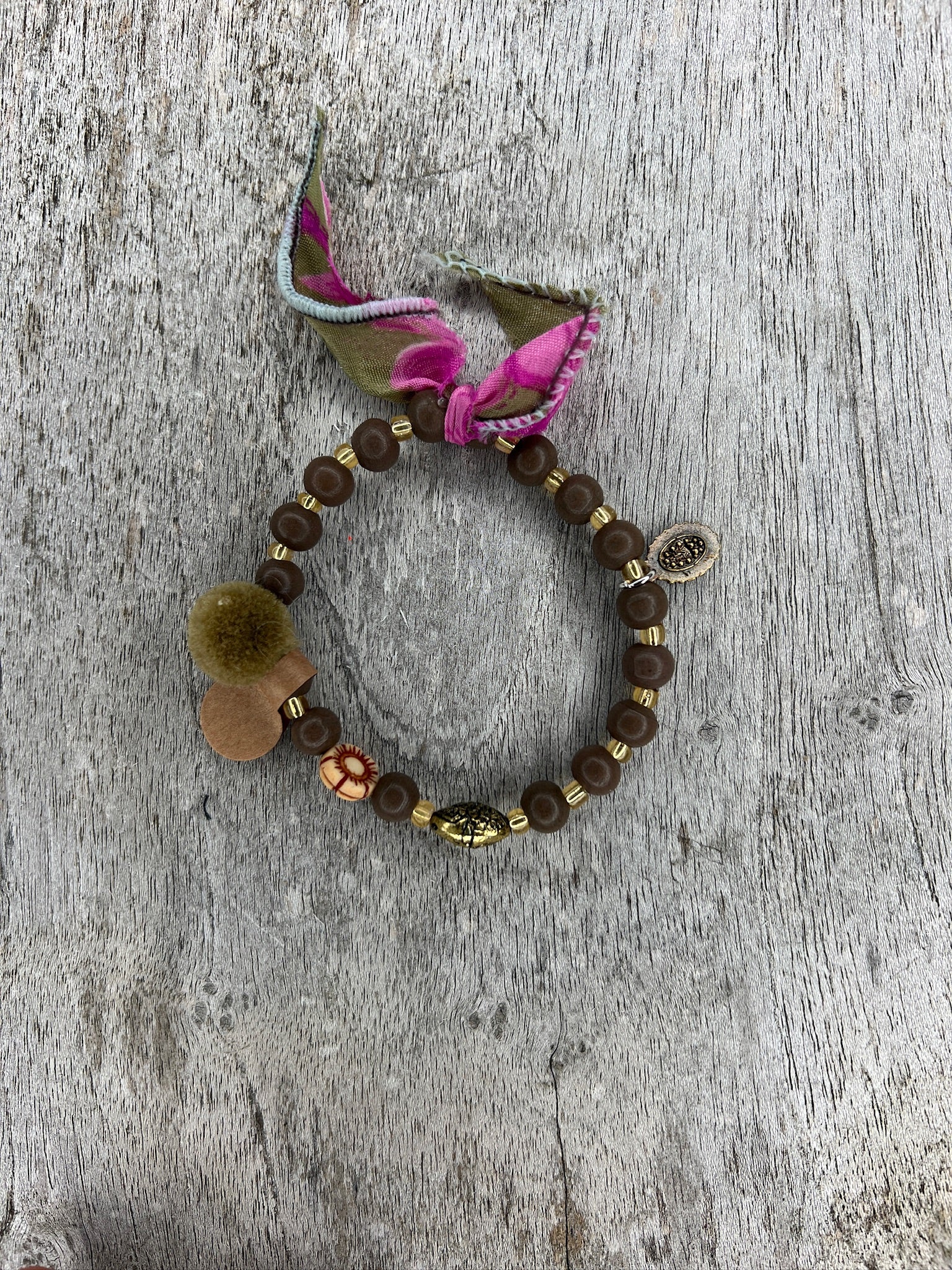 Hippiearmband Cala d´Hort | Holzperlen braun, gold