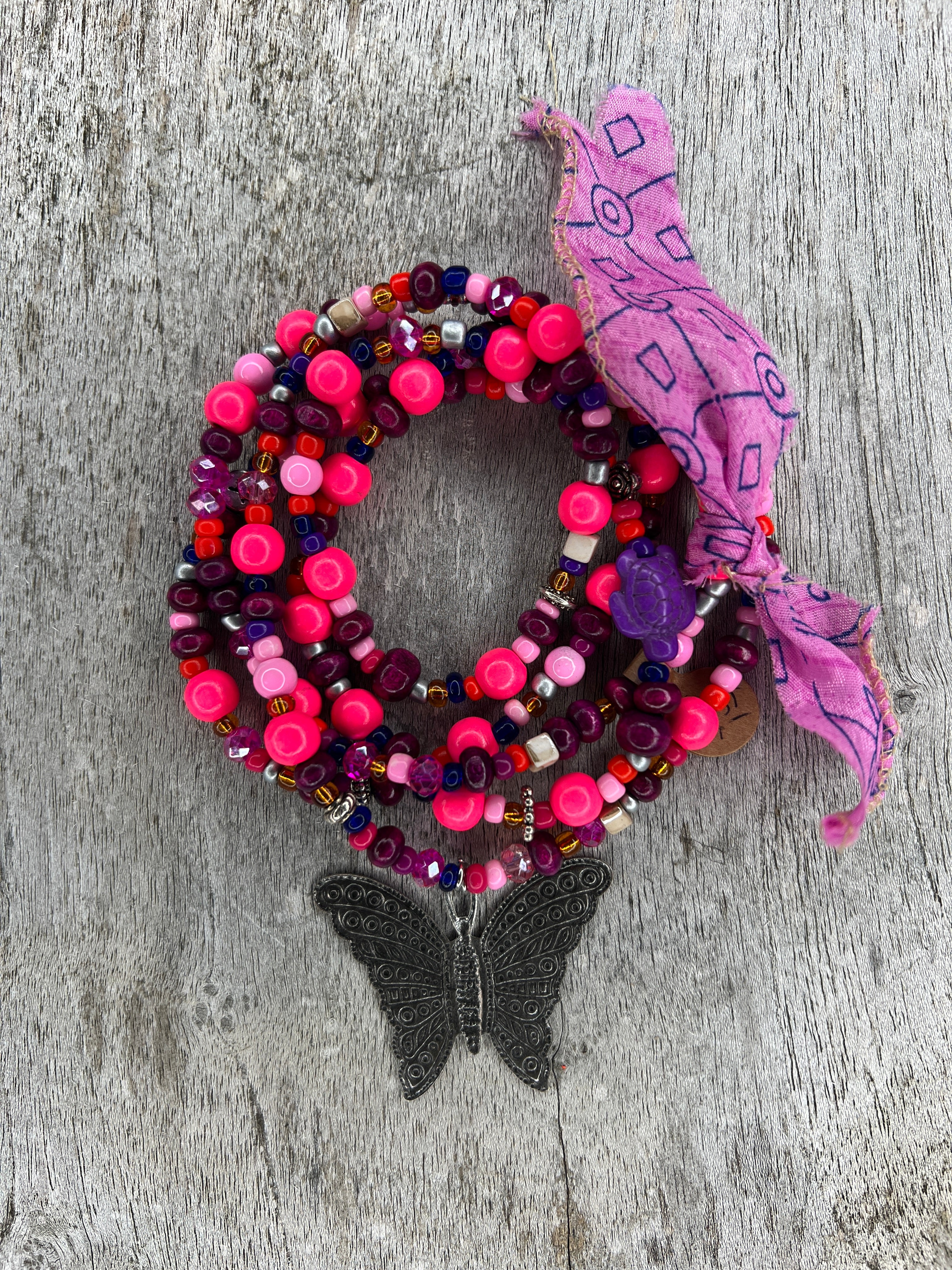 HIPPIEKETTE PORTOCOLOM | Holzperlen pink, rosa