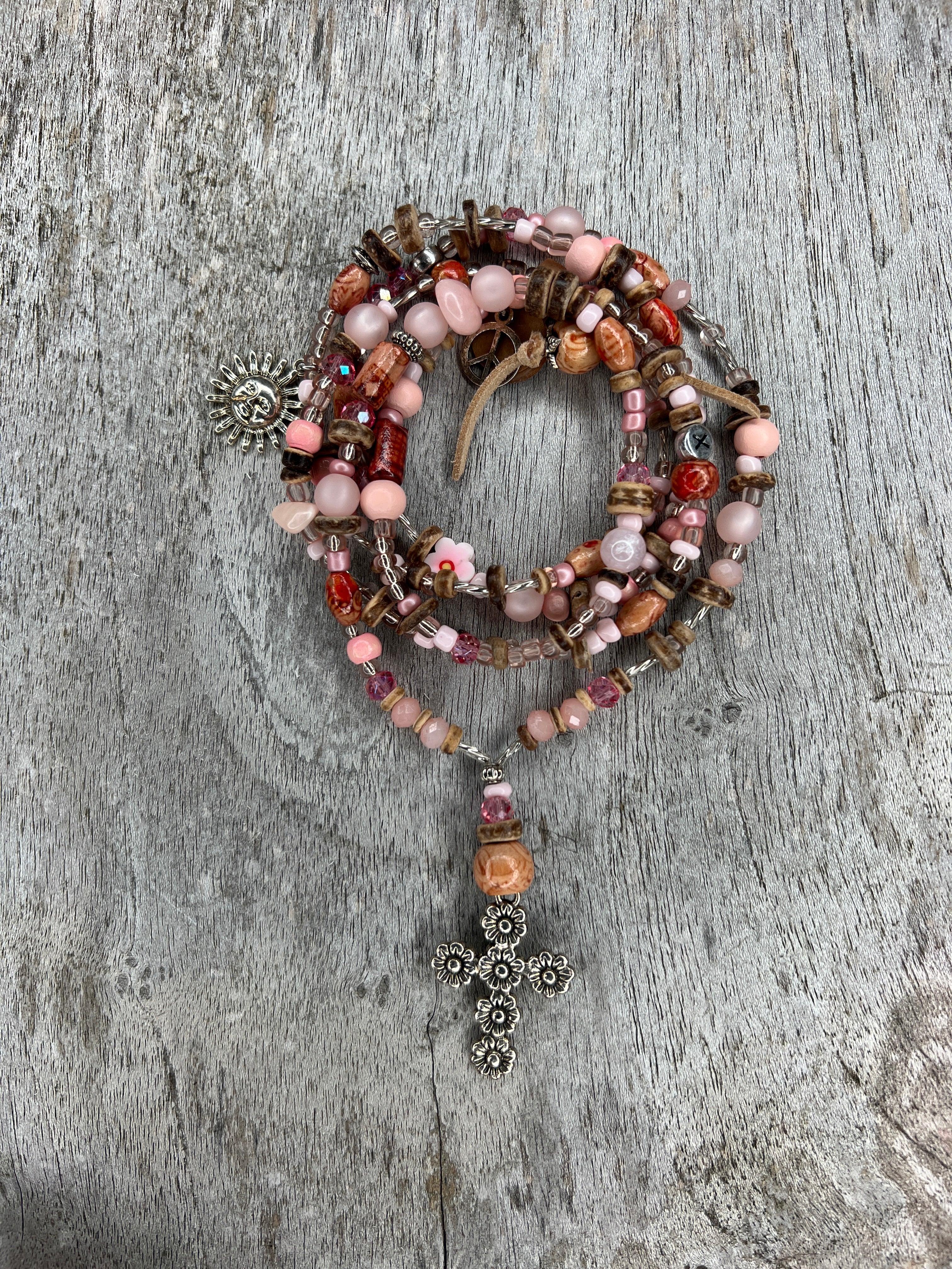 HIPPIEKETTE POLLENSA |Holzperlen natur, rosa