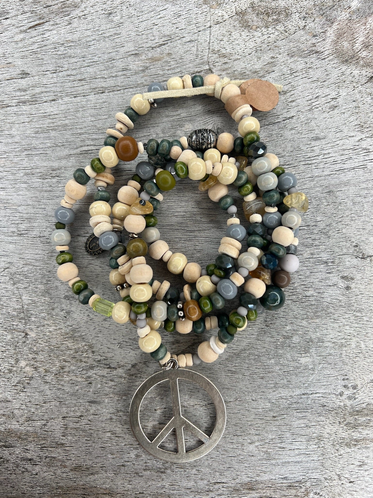 Hippiekette Punta Prima ªolzperlen natur, grau
