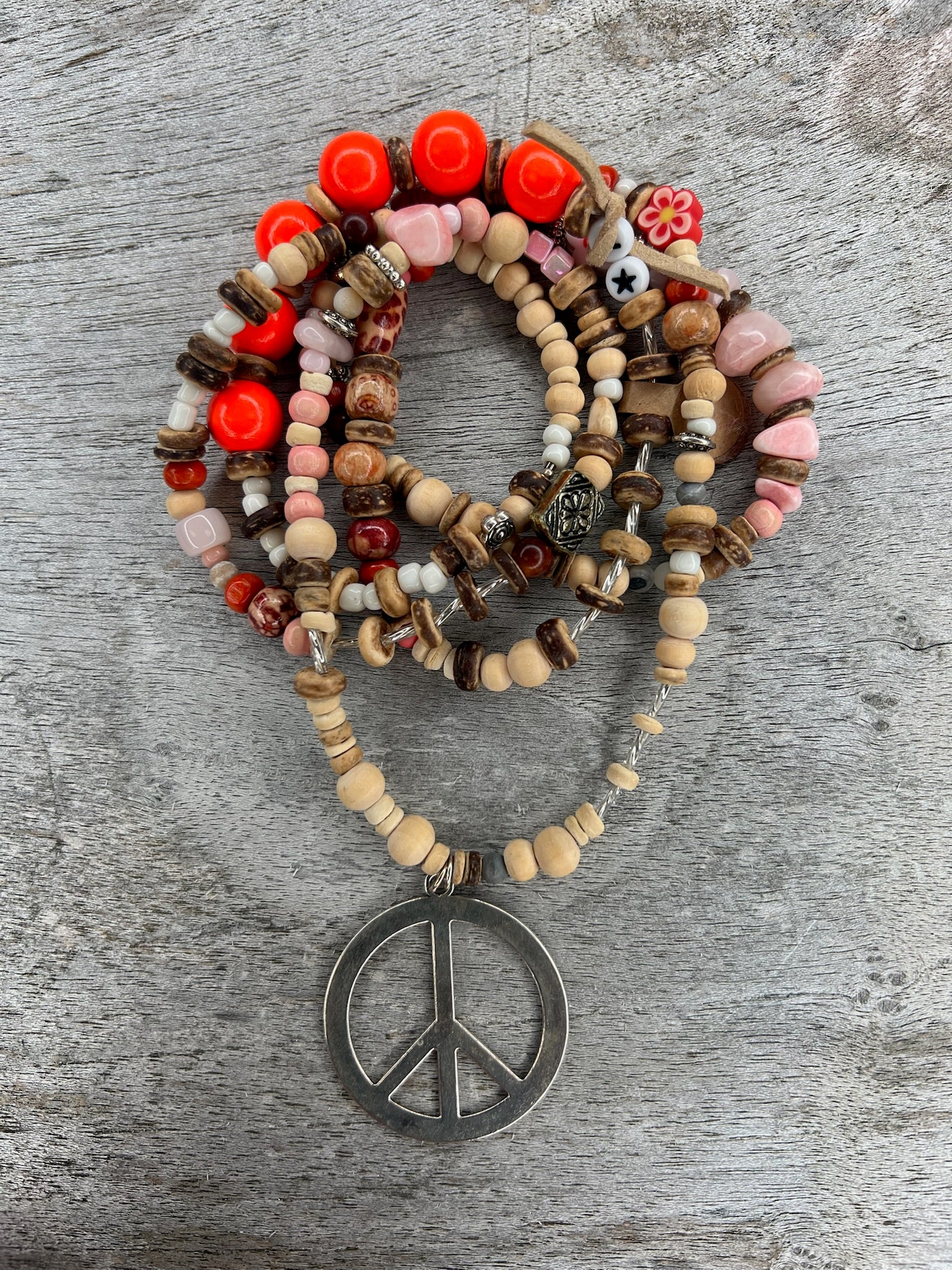 Hippiekette Cala Pregonda Holzperlen natur, braun, orange