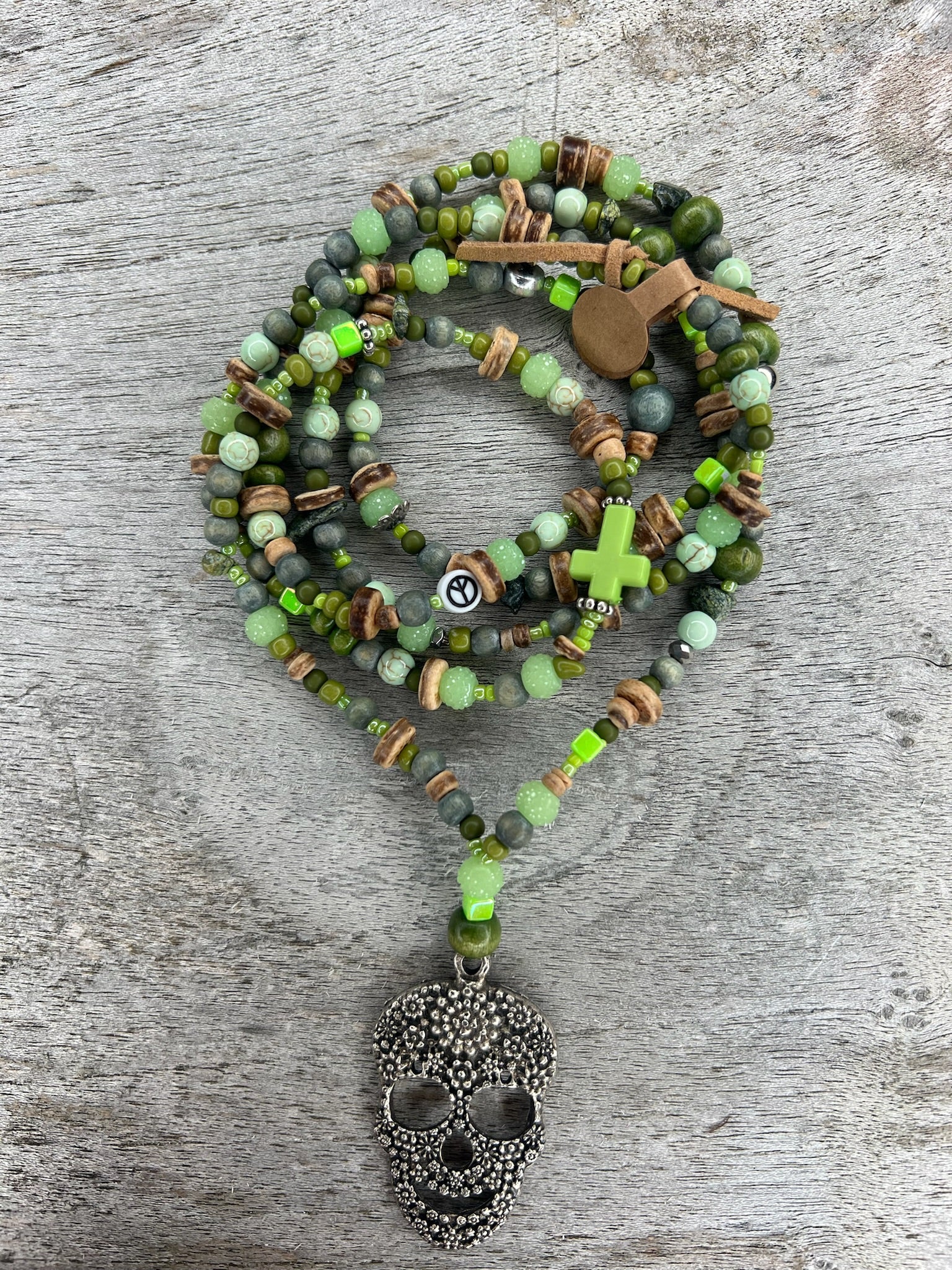 Hippiekette Cala En Baster | Holzperlen natur, grün