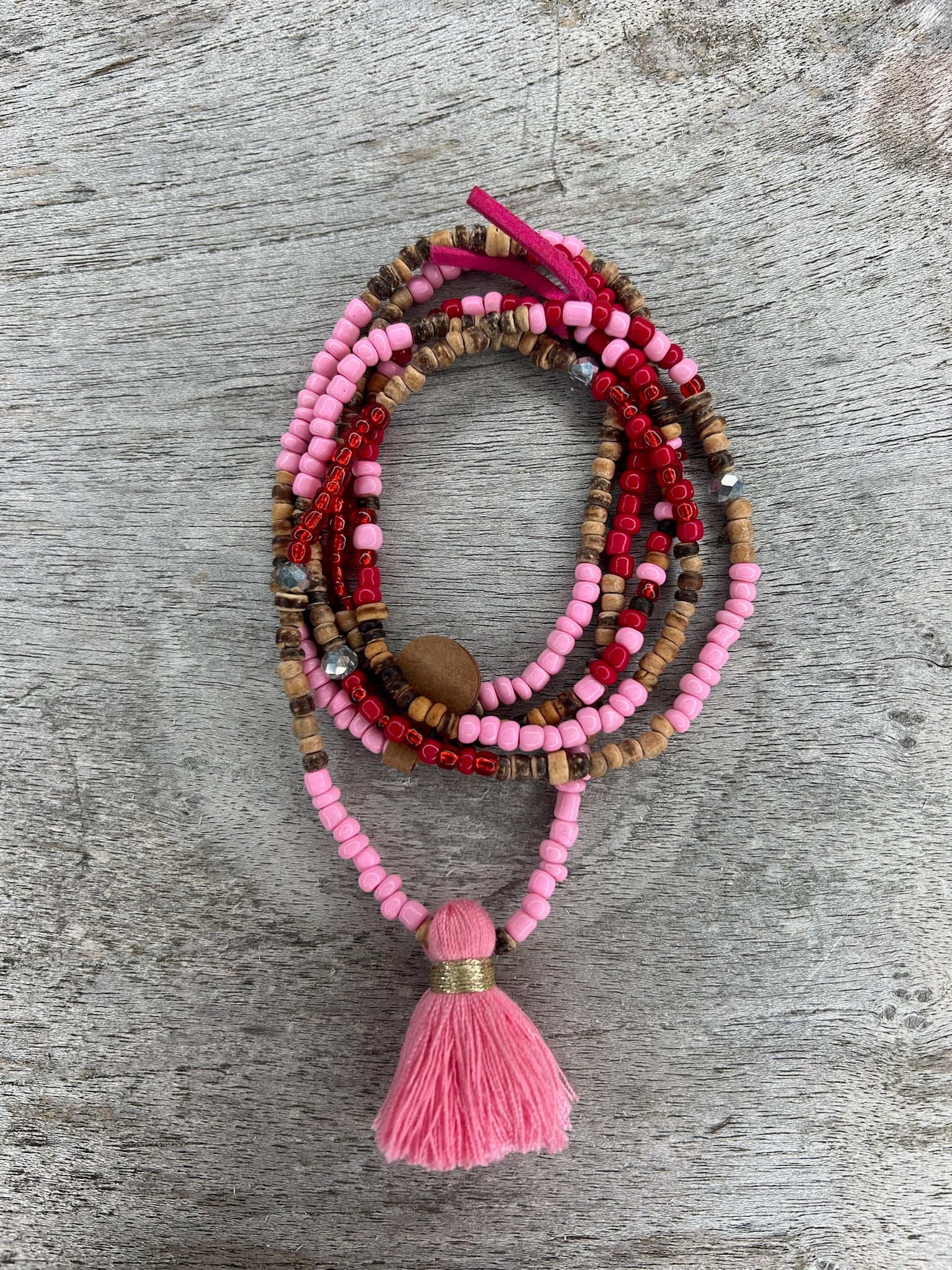 Hippiekette Cala Blanca | Holzperlen braun, rosa