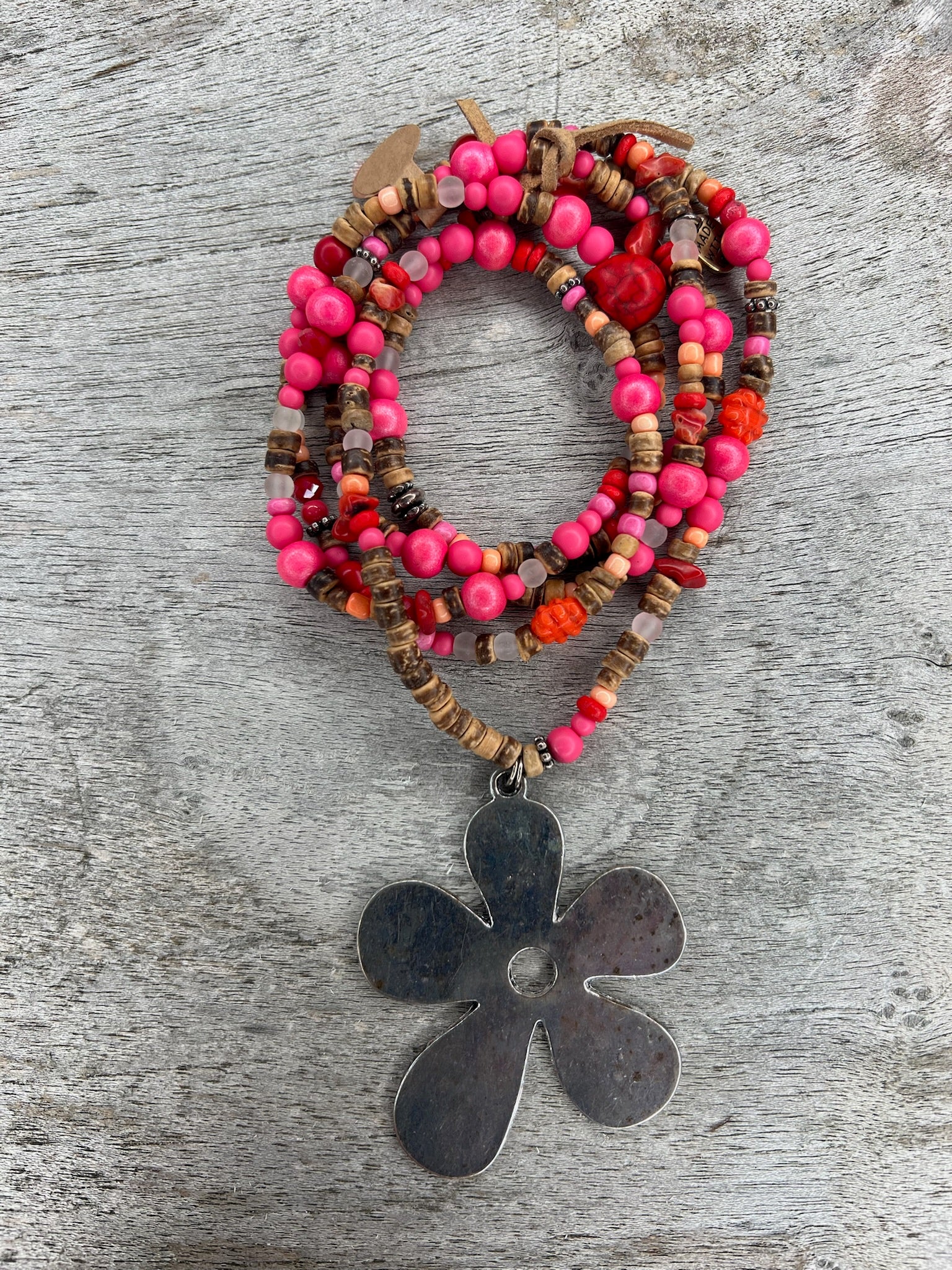 Hippiekette Cala Morell | Holzperlen braun, pink