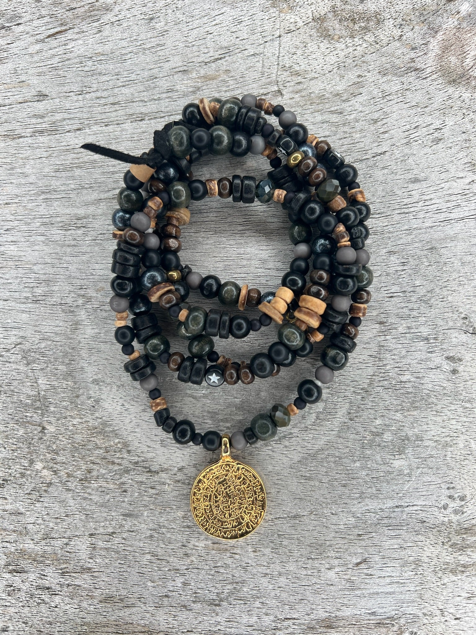 Hippiekette Burriana | Holzperlen schwarz, gold