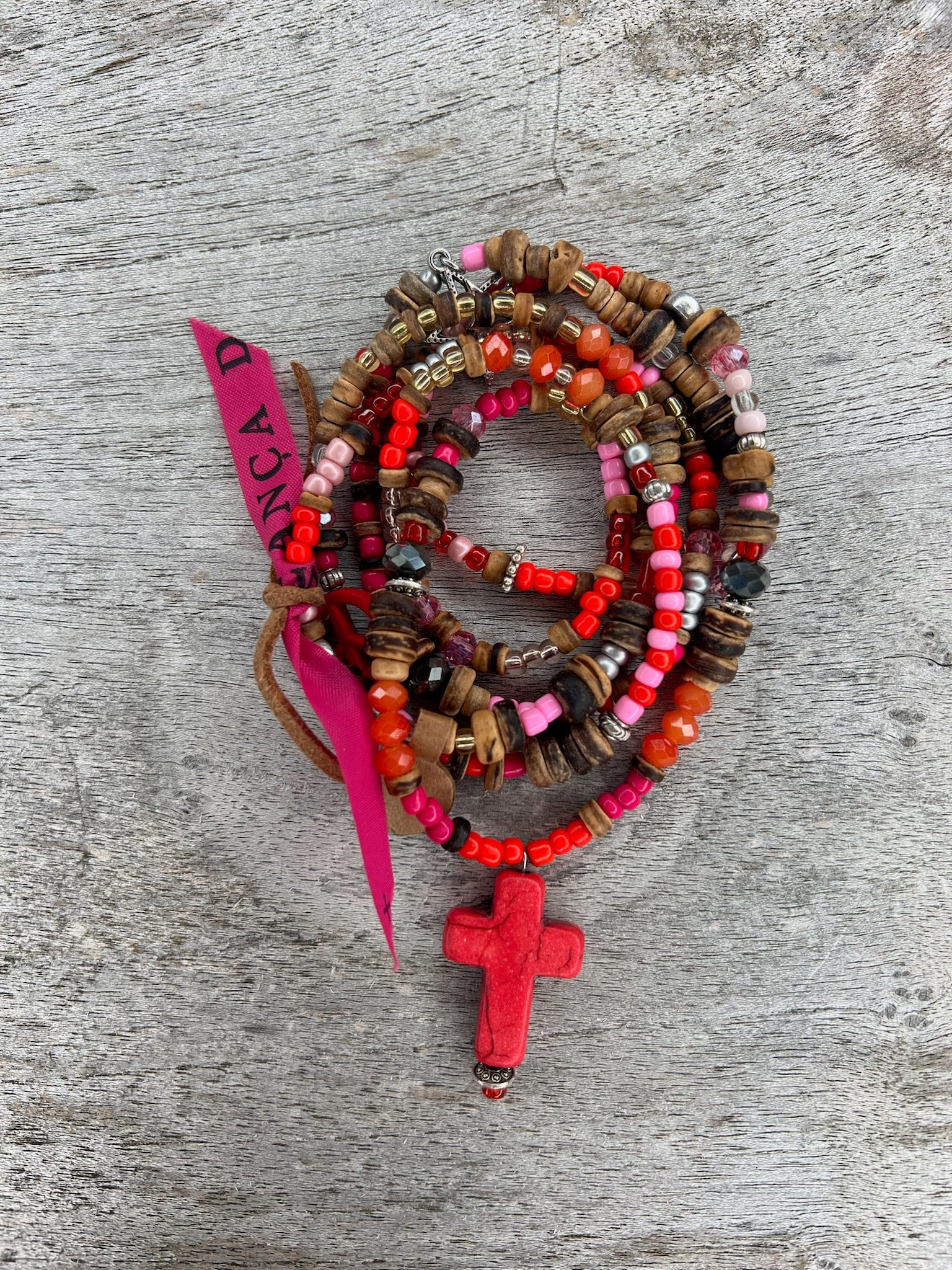 Hippiekette Buerto Banos | Holzperlen braun, rot