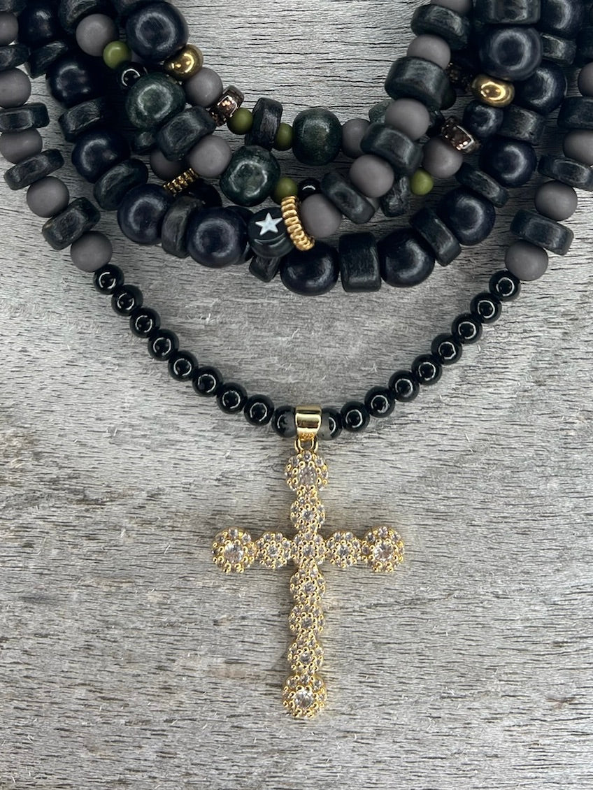 Hippiekette El Palo Ω Holzperlen schwarz, gold