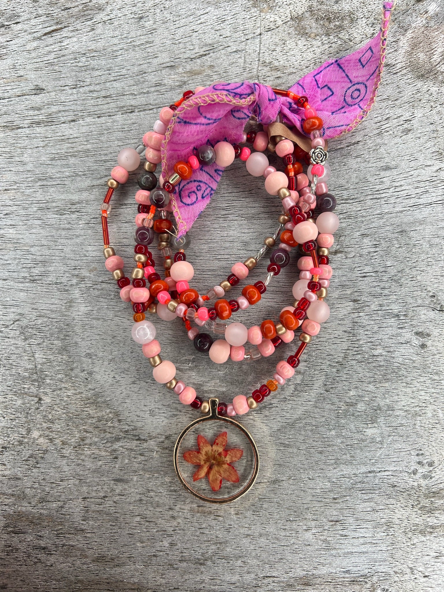 Hippiekette Formentera love | Holzperlen natur, rosa
