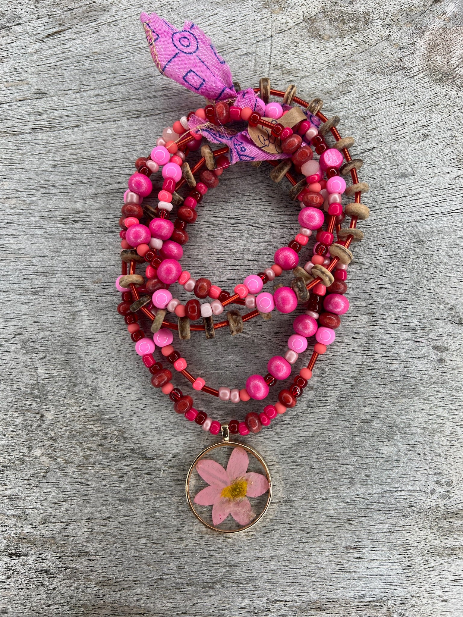Hippiekette Ses Illetes | Holzperlen pink, rosa
