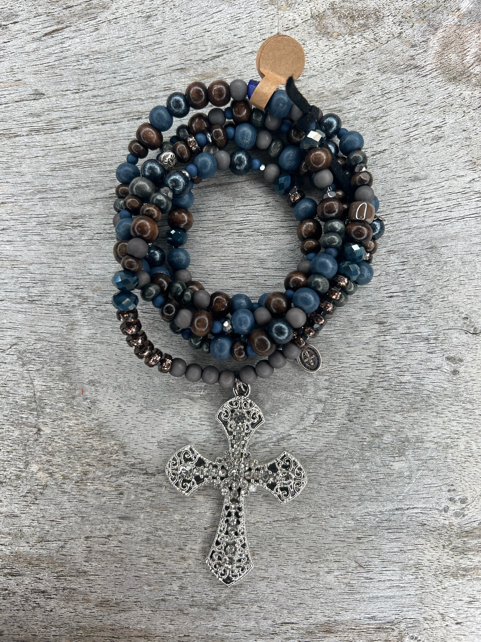 Hippiekette Nerja | Holzperlen, schwarz, grau, blau