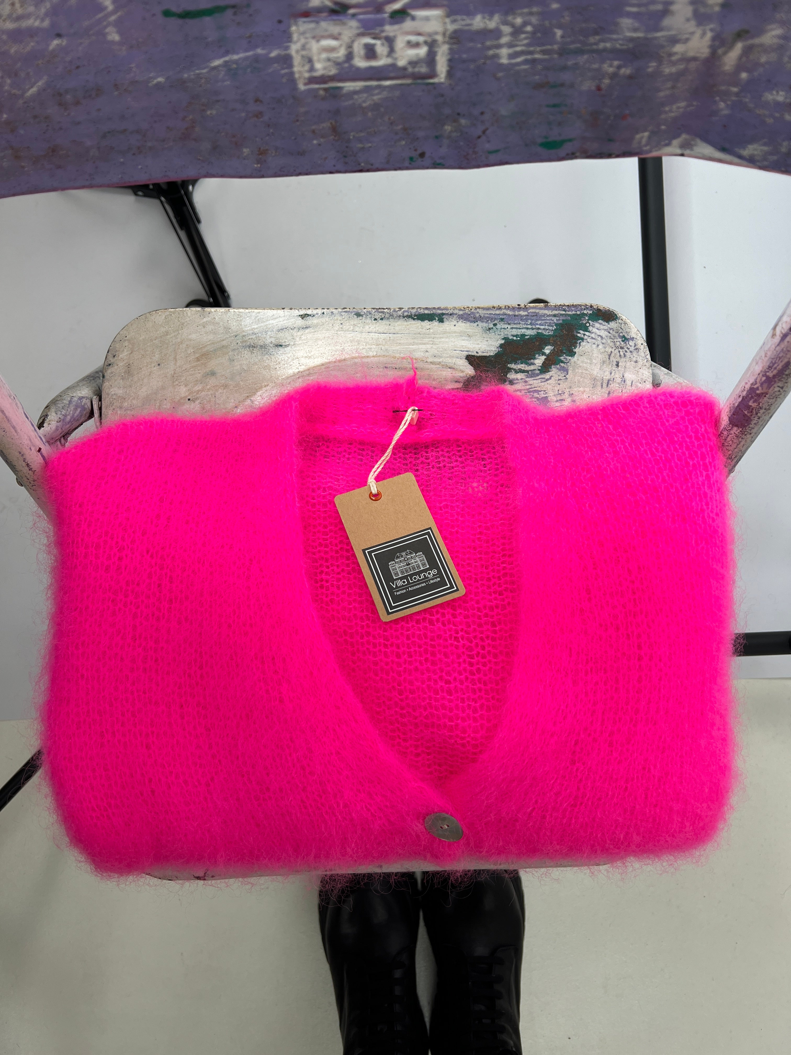 Mohair Kurzarmstrickjacke neonpink