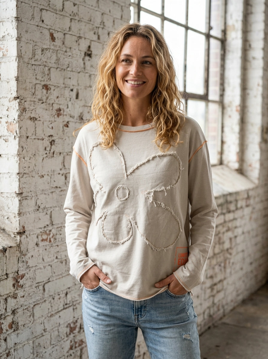 Sweatshirt Blume | beige, 100% Baumwolle