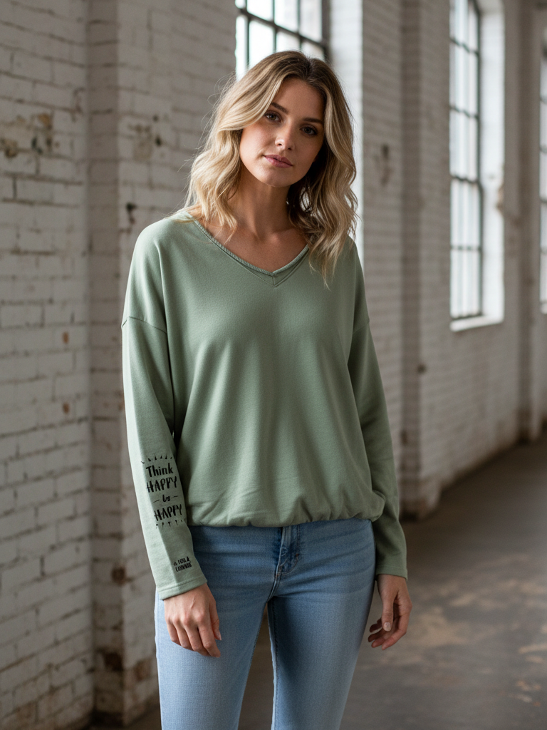 Gerafftes Sweatshirt | khaki, Baumwollmischung