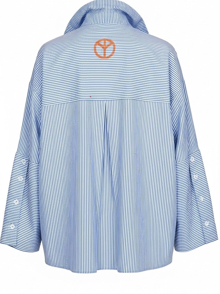 Blau-weiß gestreifte Hemdbluse | 100% Baumwolle, Peace Print