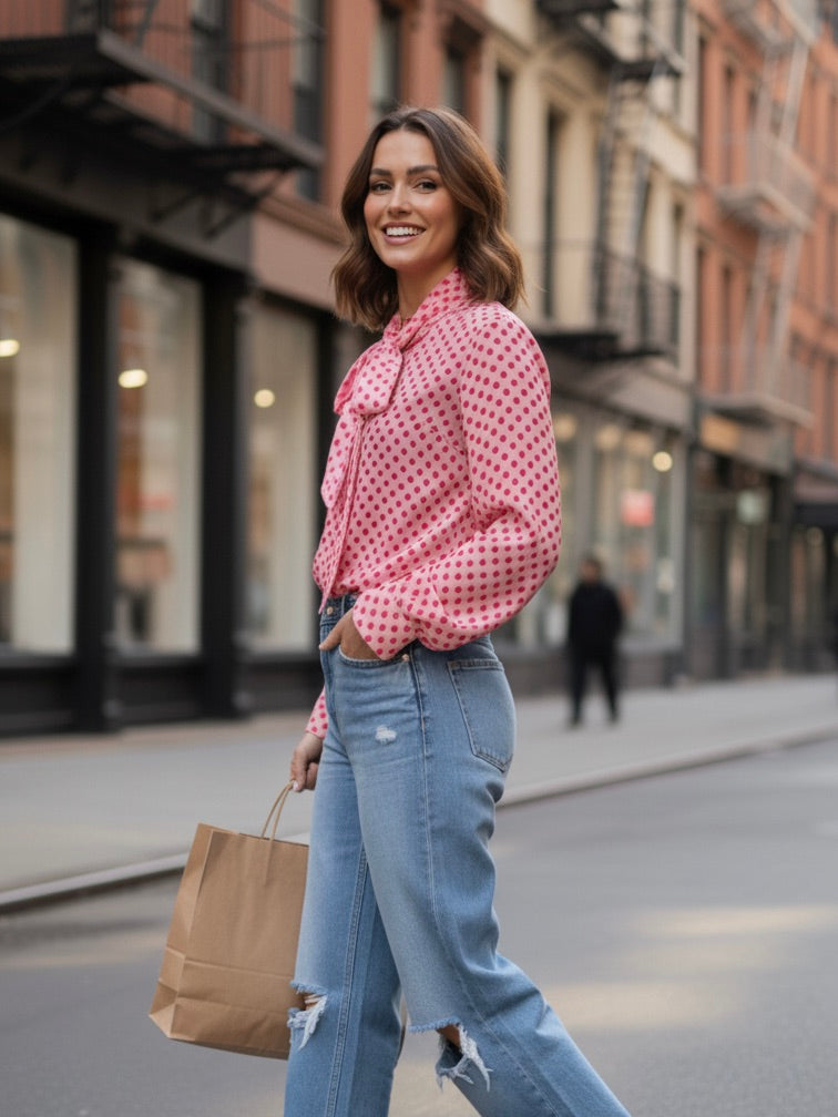 Pünktchen Bluse | pink, 100% Viskose