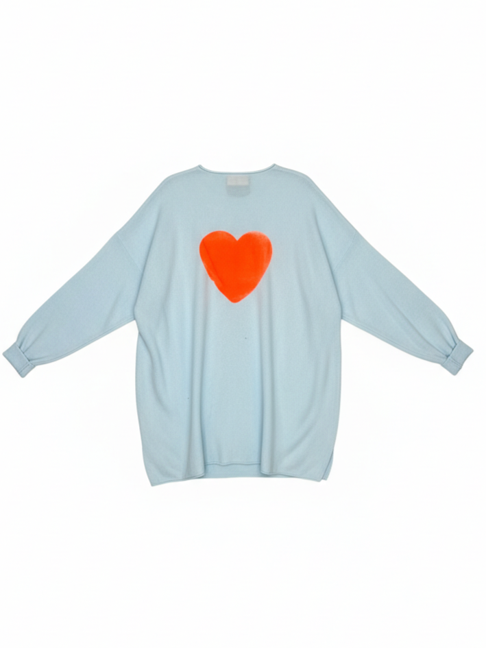 Oversized Kuschel Pullover | hellblau, Herz Print