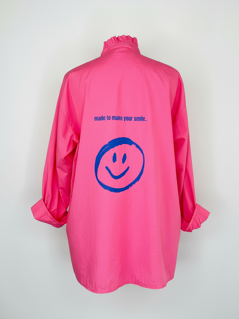 Bluse mit Stehkragen | pink, 100% Baumwolle, Smiley Print