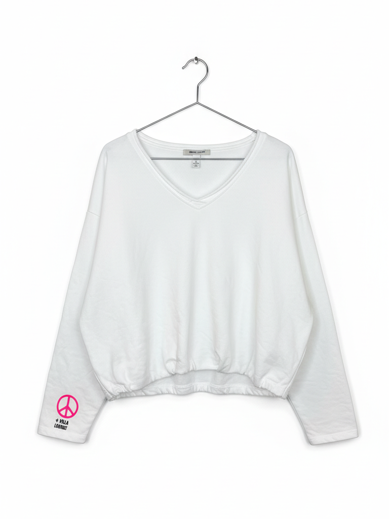 Gerafftes Sweatshirt | weiß, Baumwollmischung
