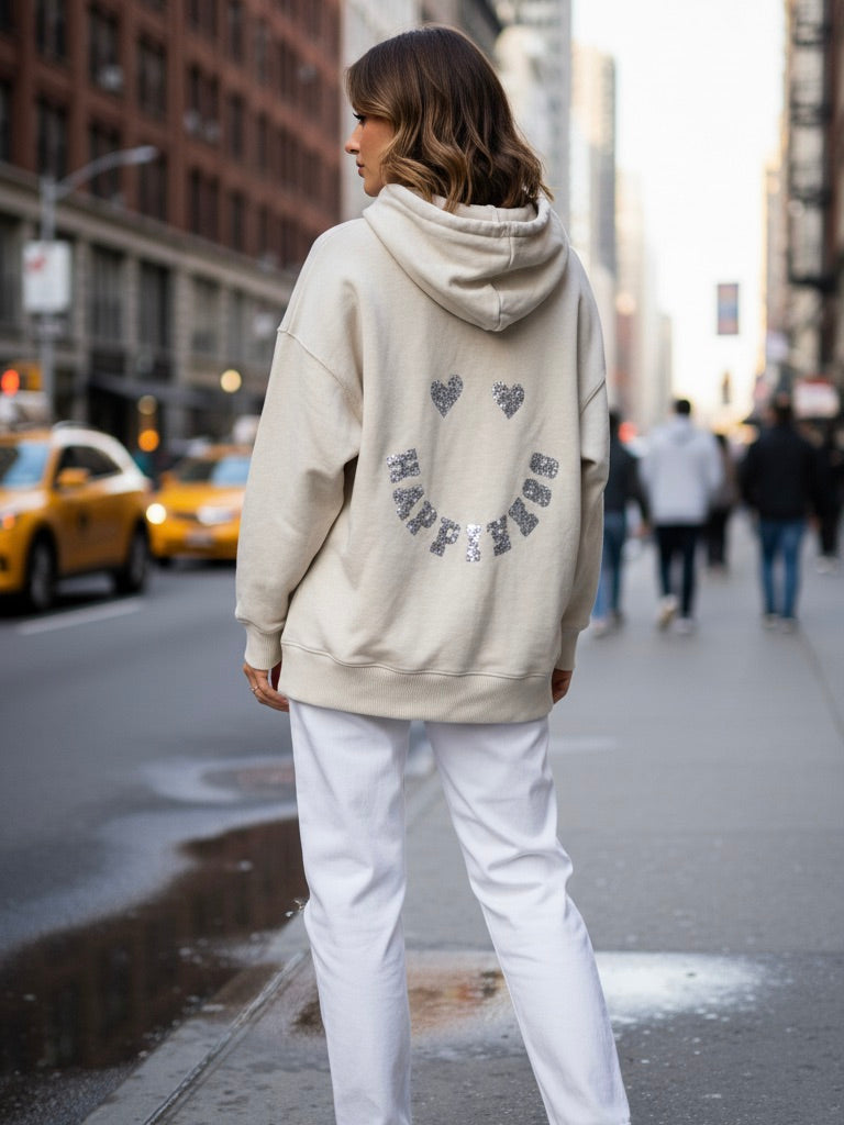 Kapuzen Hoodie Happiness beige