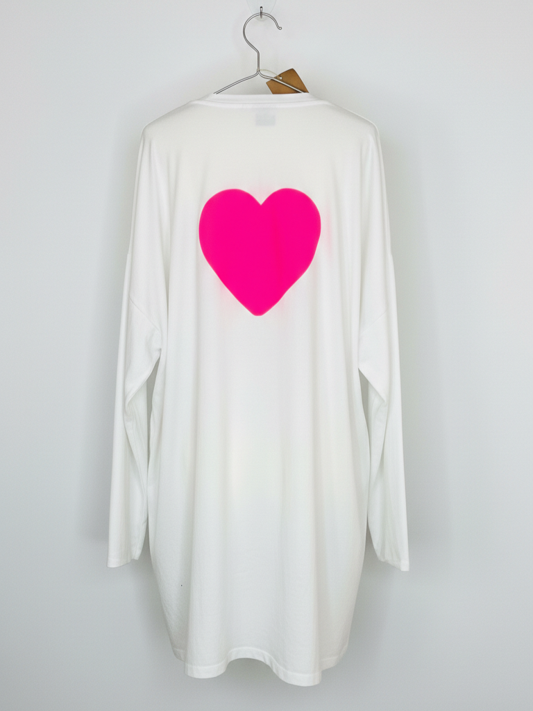 Oversized Sweatshirt | weiß, Herz Print, Baumwollmischung
