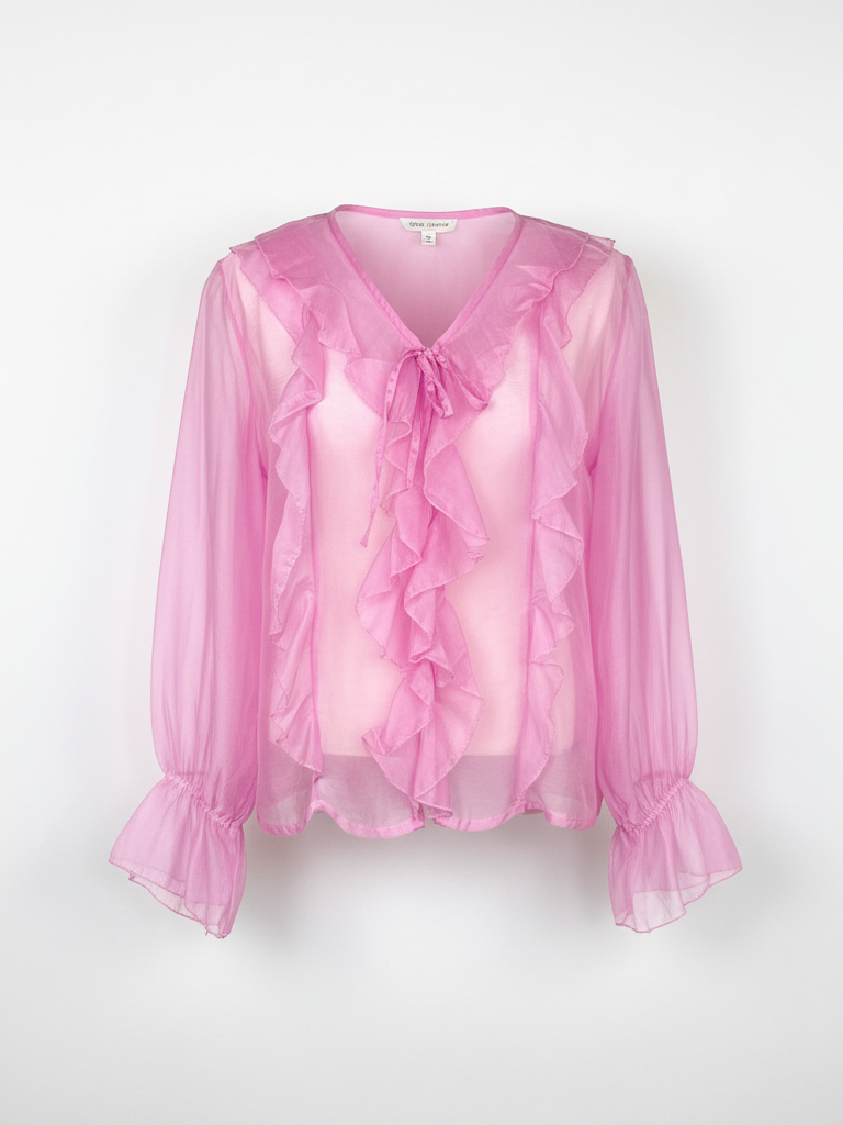 Luftige Rüschenbluse | rosa, Knopfleiste