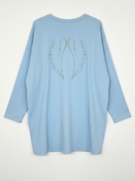 Oversized Sweatshirt | hellblau, Engel Print, Baumwollmischung