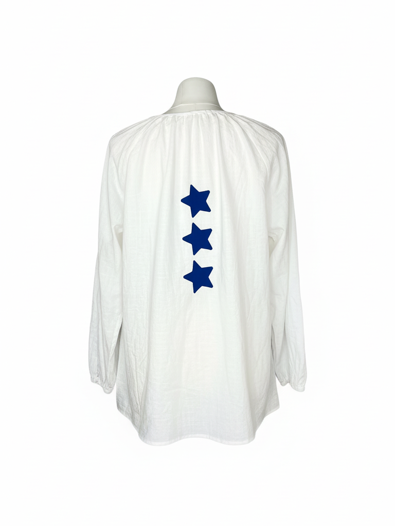 Sommerbluse Boho Stern | weiß, 100% Baumwolle