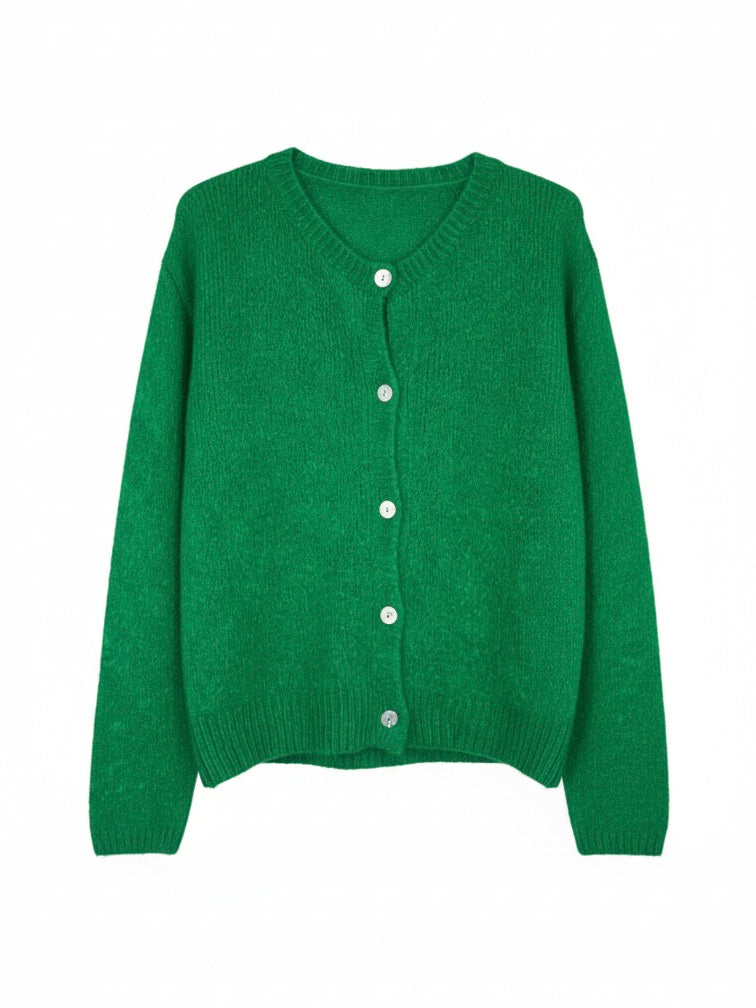 Grüne Knopfstrickjacke | Mohairmischung