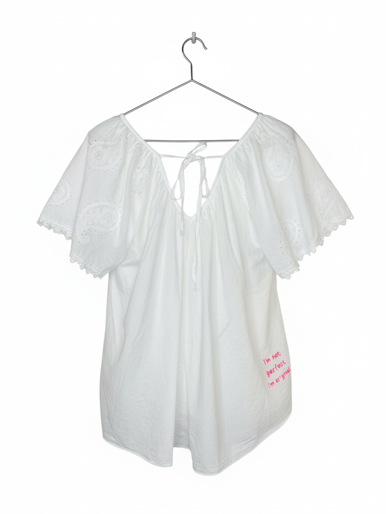 Kurzärmlige Hippie Bluse | weiß, 100% Baumwolle