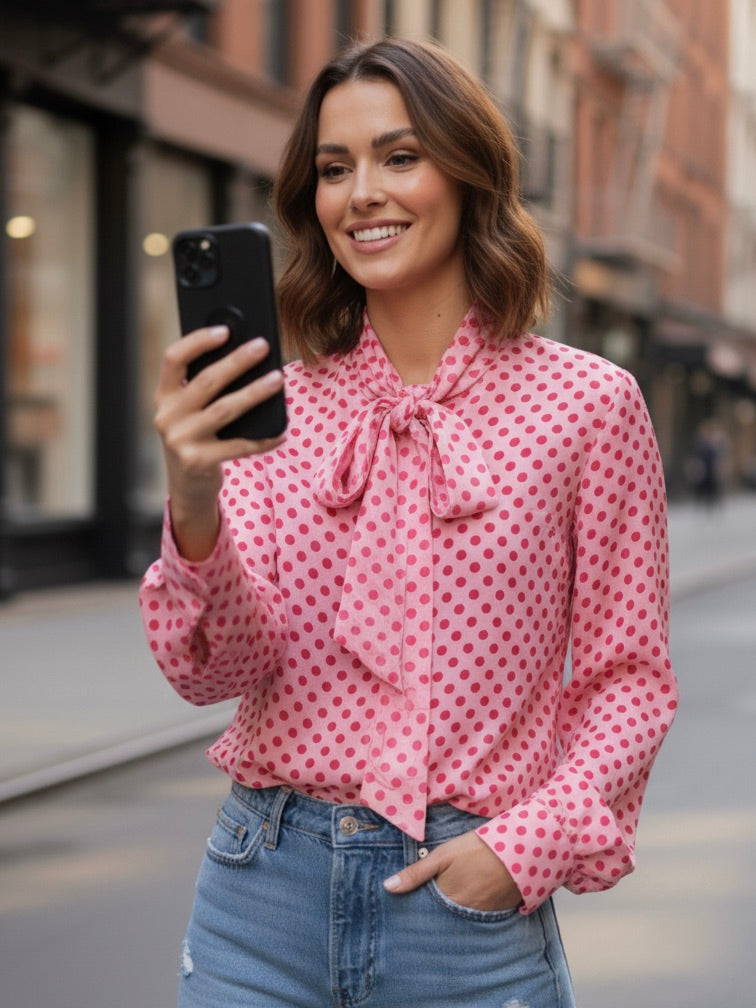 Pünktchen Bluse | pink, 100% Viskose
