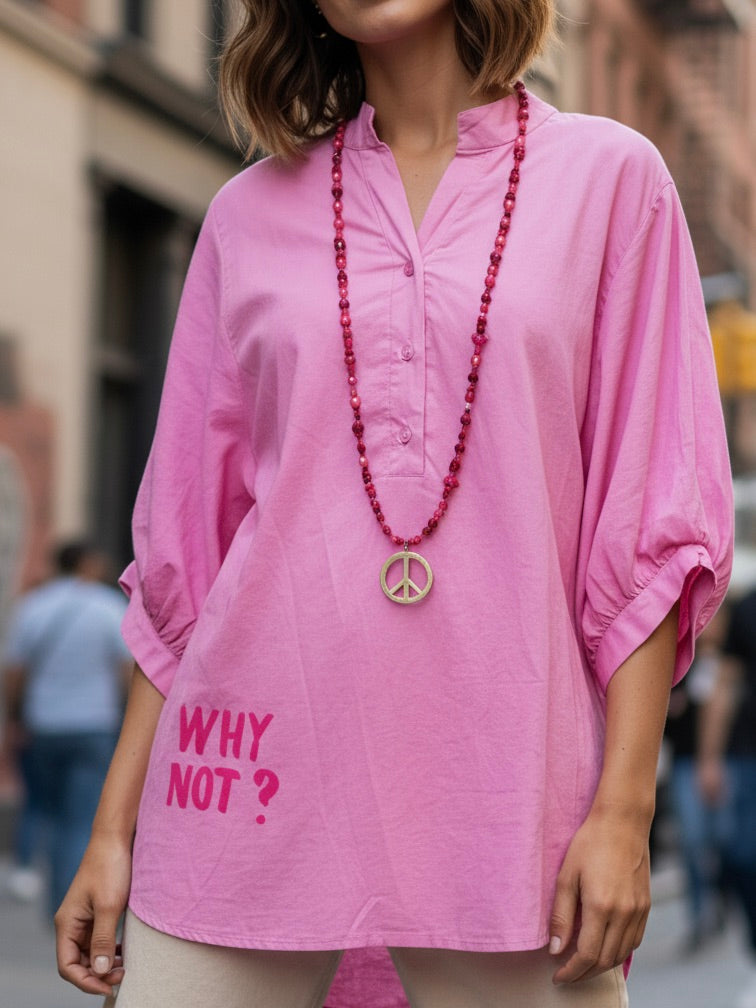 Hemdbluse mit Peace Print | rosa, 100% Baumwolle