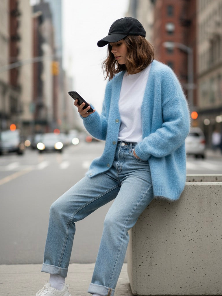 Mohair Strickjacke hellblau