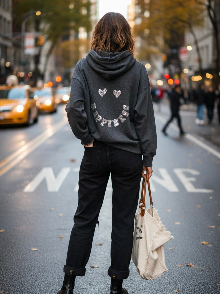 Kapuzen Hoodie Happiness grau