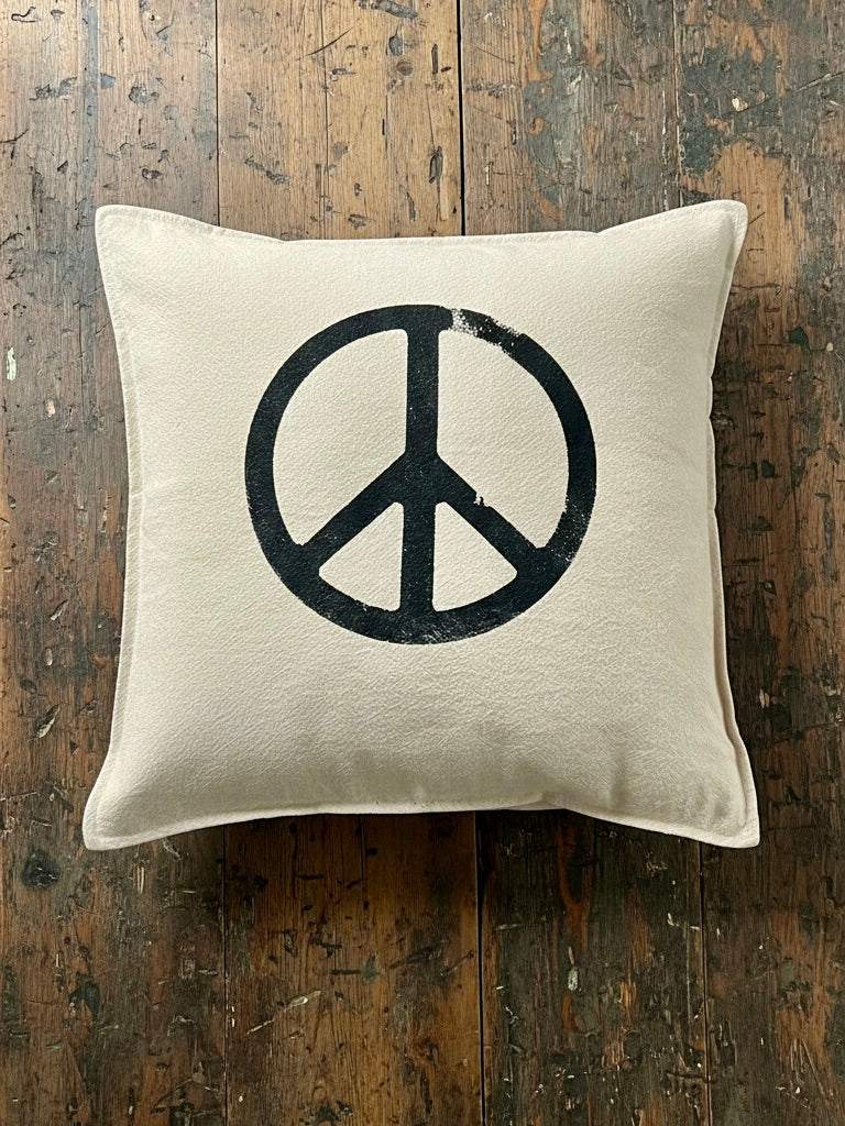 Leinenkissen ecru | Print mit Peace