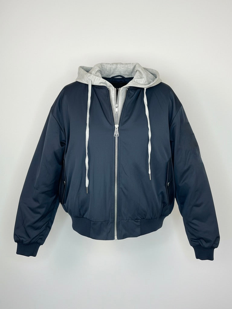 Bomberjacke marineblau | Kapuze grau
