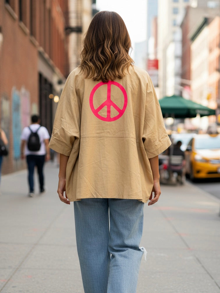 Oversized Bluse Neon Prints | creme, 100% Baumwolle