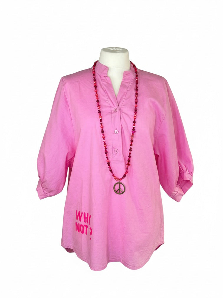 Hemdbluse mit Peace Print | rosa, 100% Baumwolle