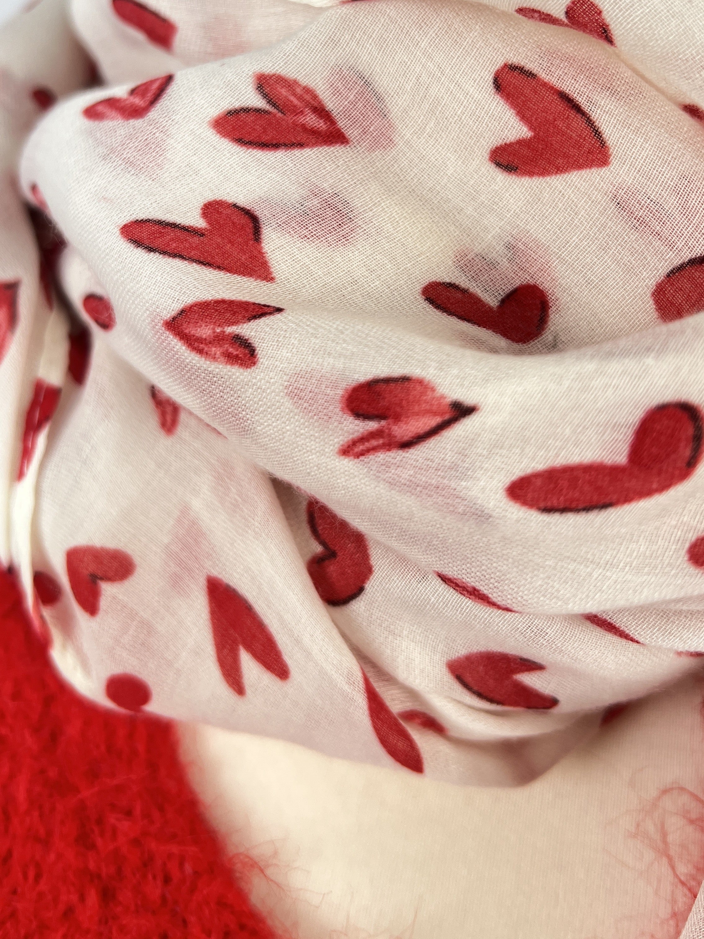 Herztuch Sommer | weiß rot, Baumwoll- Viscose Mischung