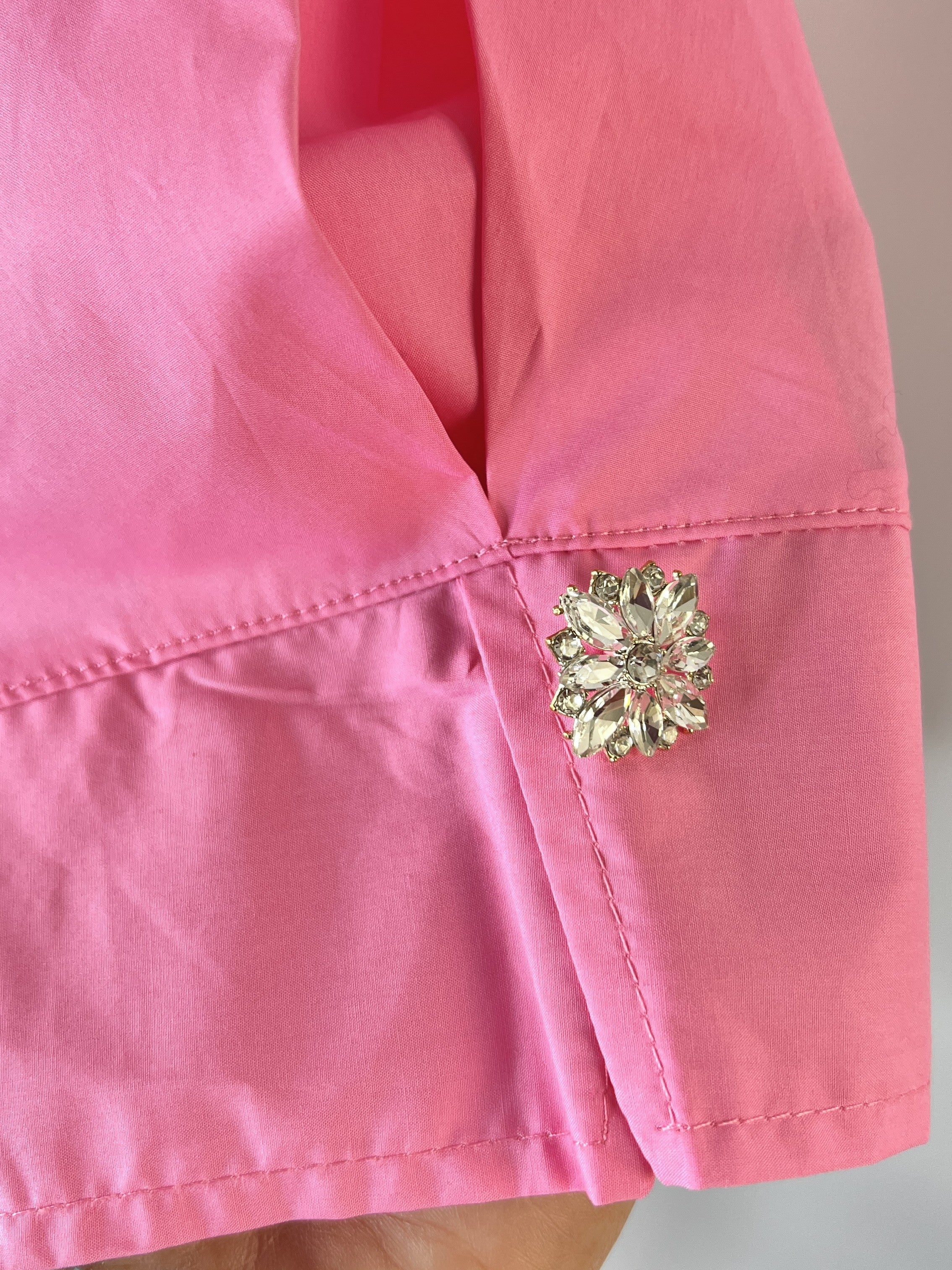 Pinke Bluse | Glitzer Manschetten, 100% Baumwolle