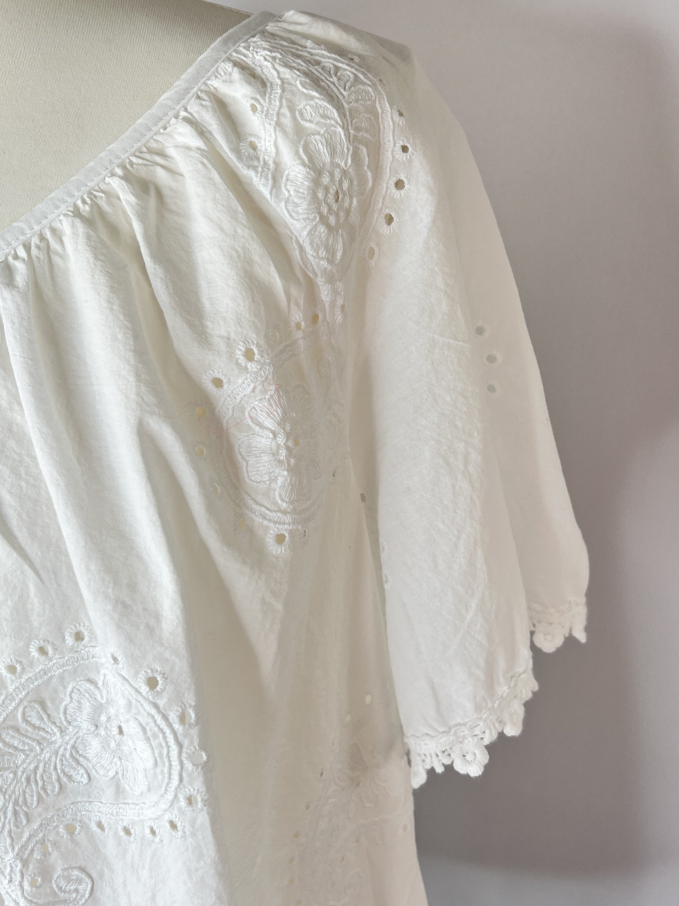 Kurzärmlige Hippie Bluse | weiß, 100% Baumwolle