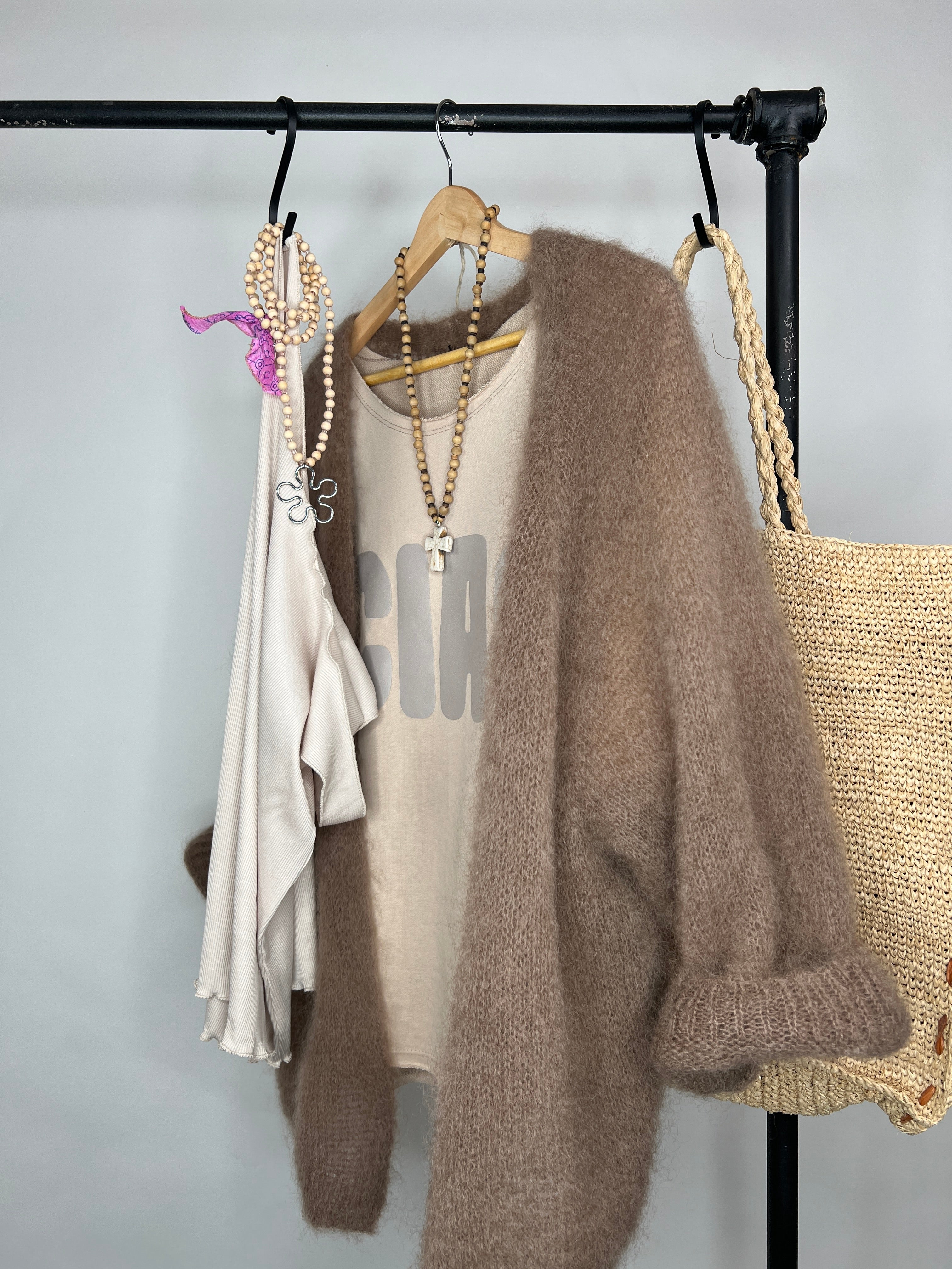 Mohair Oversized Strickjacke Camel